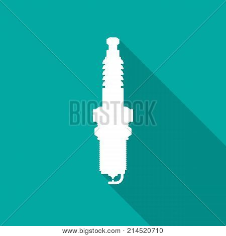 Spark plug icon with long shadow. Flat design style. Spark plug simple silhouette. Modern minimalist icon in stylish colors. Web site page and mobile app design vector element.