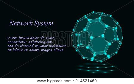 Green Shining Cosmic Hexagonal Grid Vector Shining Sphere On Dark Background