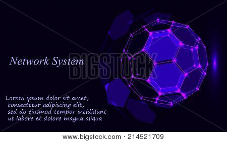 Blue Shining Cosmic Hexagonal Grid Vector Shining Sphere On Dark Background