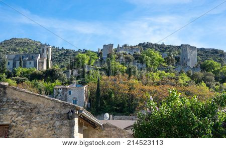 Panoramic view of town Oppede-le-Vieux in Provence France