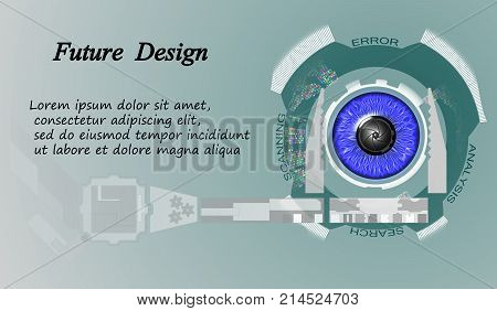 Digital Image Of Blue Eyes With A Screen Interface. Design For Web. Head-up Display.