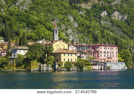 Varena Town And Lake Como In Lombardy Italy