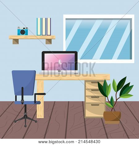 Room of workplace office and supplies theme Vector illustration