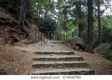 Start of the hiking trek to Caledonia falls in Platres central Cyprus