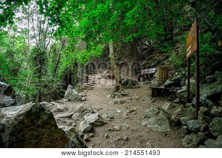 End of the hiking trek to Caledonia waterfall in Platres central Cyprus
