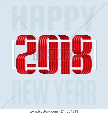 2018 Happy New Year Red Ribbon On White Background