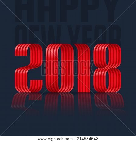 2018 Happy New Year Red Ribbon On Black Background