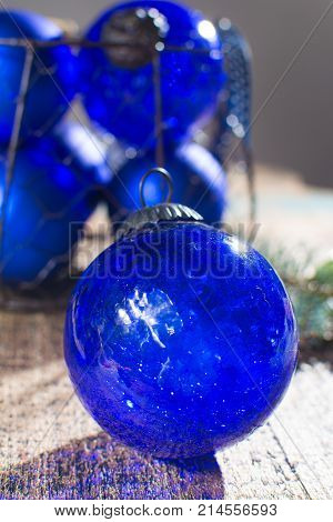 Old Vintage Cobalt Blue Christmas Tree Balls From Glass