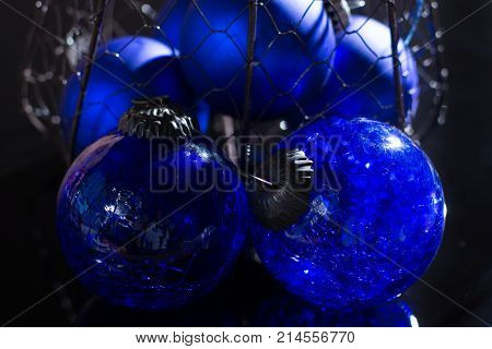 Old Vintage Cobalt Blue Christmas Tree Balls From Glass