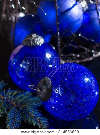 Old Vintage Cobalt Blue Christmas Tree Balls From Glass