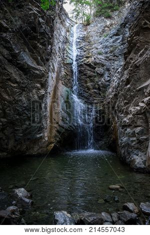 Millomeris Waterfall And A Water Pool View Near Platres