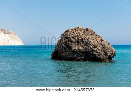 Scenic Huge Rock In Turquoise Waters Of Mediterranean Sea In Cyprus
