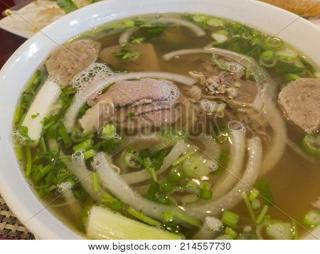Vietnam style PHO noodle with beef and green onions ate at Arcadia California United States