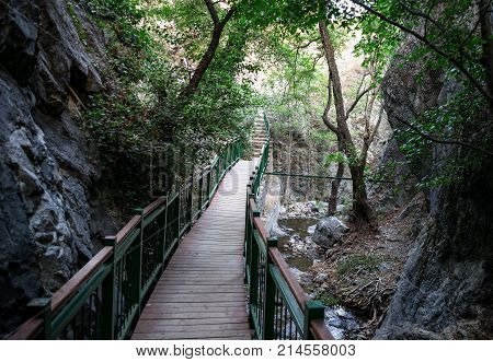 A bridge walk from Millomeris fall back to the car park Platres central Cyprus