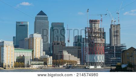 LONDON, UK - October 17th, 2017: Canary Wharf business district in London