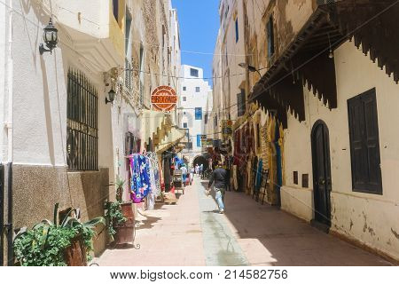 Street And Building In Es Essaouira City. North Africa