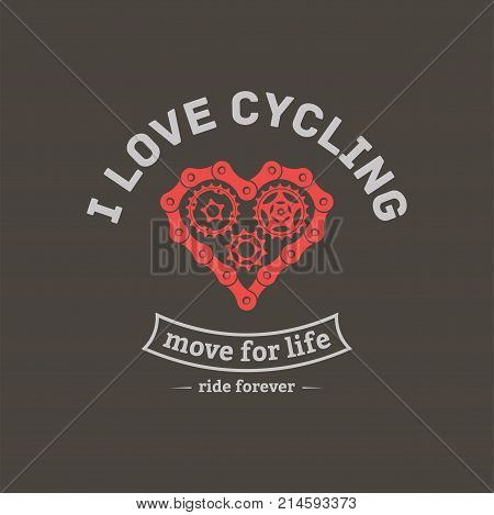 vector illustration of a bicycle emblem in the style of the heart on a white background for design and advertising