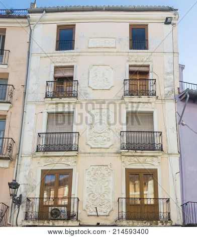 XATIVA, VALENCIA, SPAIN, 1ST FEBRUARY 2017 - Ornate building facade in the ancient city of Xativa (Jativa) Valencia Spain