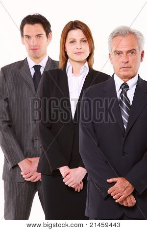 two businessman and one businesswoman in white background