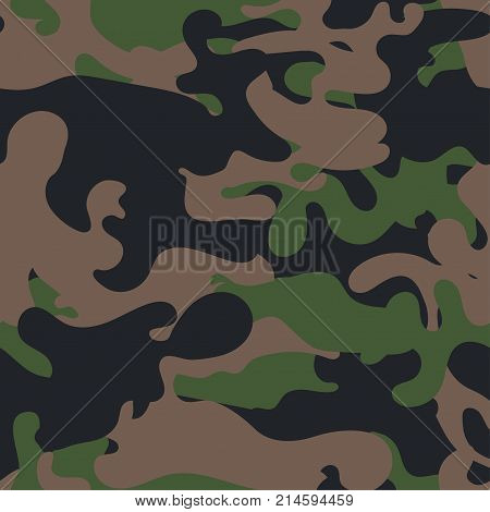 Seamless camouflage pattern. Military fabric texture. Khaki army uniform. Woodland style. Vector illustration