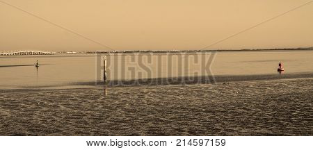Low Tide oceanic photo taken in sepia effect.