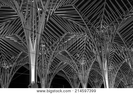 Abstract photo at the train station of lisbon. Photo taken at night.