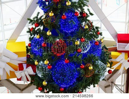 Beautiful bright toys and decorations for Christmas trees and Christmas.