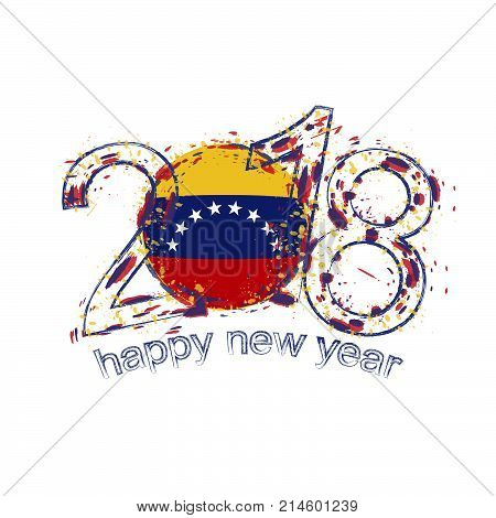 2018 Happy New Year Venezuela Grunge Vector Template For Greeting Card And Other.