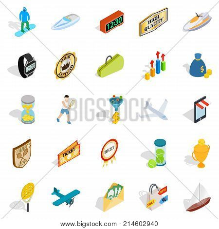 Receiving a reward icons set. Isometric set of 25 receiving a reward vector icons for web isolated on white background