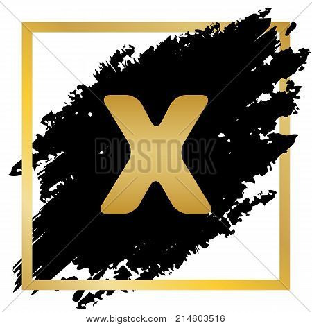 Letter X sign design template element. Vector. Golden icon at black spot inside golden frame on white background.