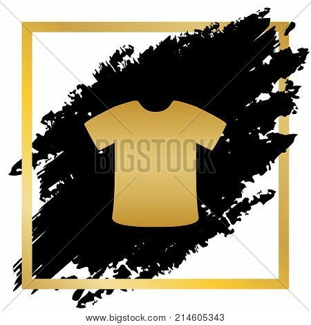 T-shirt sign. Vector. Golden icon at black spot inside golden frame on white background.