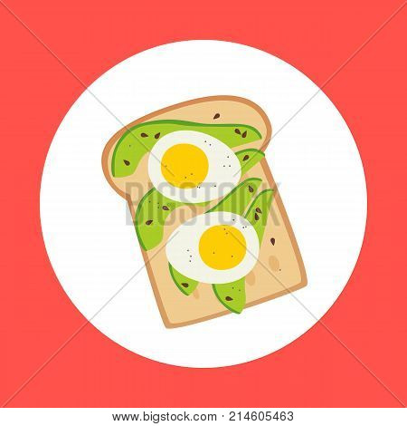 Avocado And Egg Toast Illustration. Vector Flat Icon With Healthy Snack.