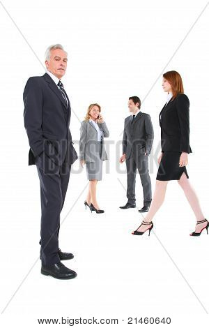 group of businessman and businesswoman in white background