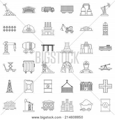 Industry icons set. Outline style of 36 industry vector icons for web isolated on white background
