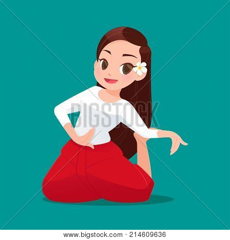 Beautiful Thai Women Traditional Dancing A Dance Of Thailand Vector illustration