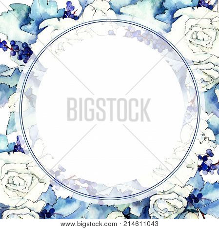 Wildflower bouquet frame in a watercolor style. Full name of the plant: rose. Aquarelle wild flower for background, texture, wrapper pattern, frame or border.