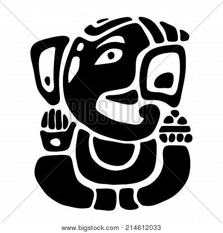 Hindu God Ganesha. Golden Ganapati. Vector hand drawn illustration. Meditation in lotus pose