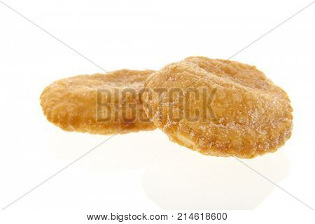 Apple beignets with sugar isolated over white background
