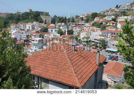 ULCINJ, MONTENEGRO - JULY 13, 2017: view on Ulcinj picturesque small town in Montenegro