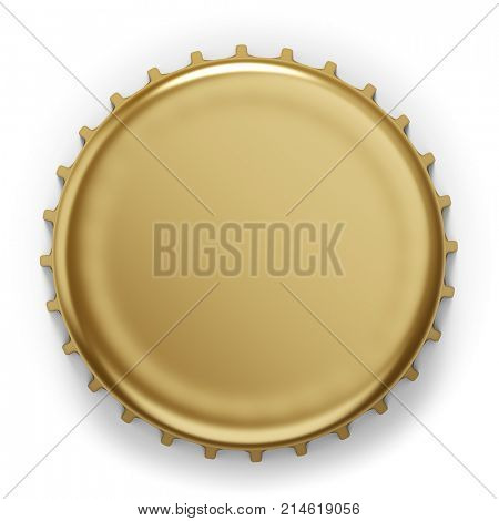 Beer bottle cap isolated on white background. Top view of the metal lid 3D rendering.