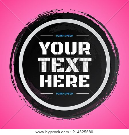 Banner template black watercolor with white frame sircle shape on pink background and copy space for sale, shop sign, super offer, black friday, discount. Vector Illustration