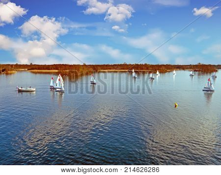 Aerial from sailing on the loosdrechtse plassen in the Netherlands 