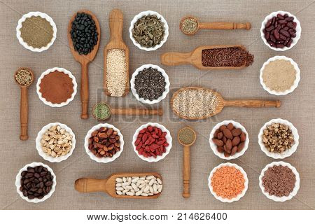 Dried diet health food with nutritional supplement powders, including herbs used as appetite suppressants, pulses, coffee, seeds and nuts. High in omega 3, antioxidants and fibre.  