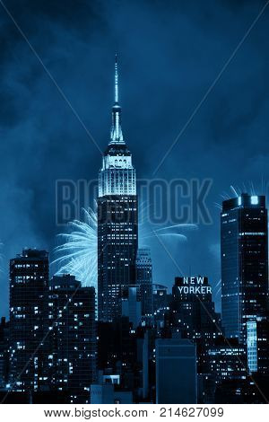NEW YORK CITY - JUL 4: Empire State Building with fireworks on July 4, 2015 in Manhattan, New York City. With population of 8.4M, it is the most populous city in the United States.