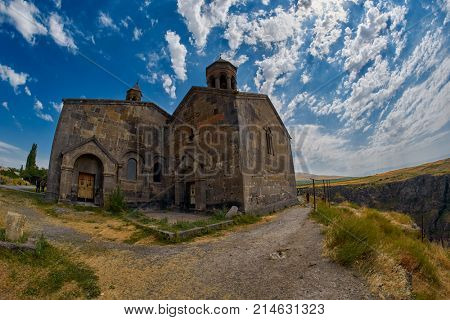ARTASHAVAN, ARMENIA - 06 AUGUST 2017: Saghmosavank Mountain Monastery