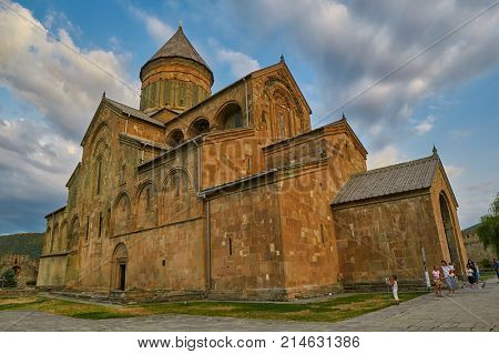 MTSKHETA, GEORGIA - 31 JULY 2017: Svetitskhoveli Cathedral in Mtskheta near Tbilisi