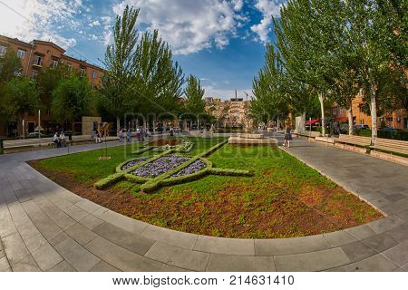 YEREVAN, ARMENIA - 05 AUGUST 2017: Famous Cascade Park, fountains and staircase in Erevan