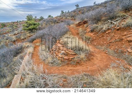 mountain trail with switchbacks in Red Mountain Open Space in northern Colorado, fall scenery