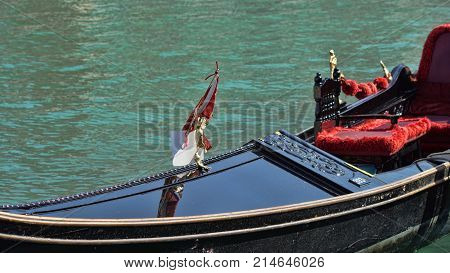 Gondola boats parking. Gondola moored, Venice, Italy. Italian gondola paddle boats docked in Venice, Veneto, Italy