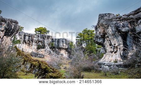 Wide angle view of the unreal karstic formations in the Majadas park